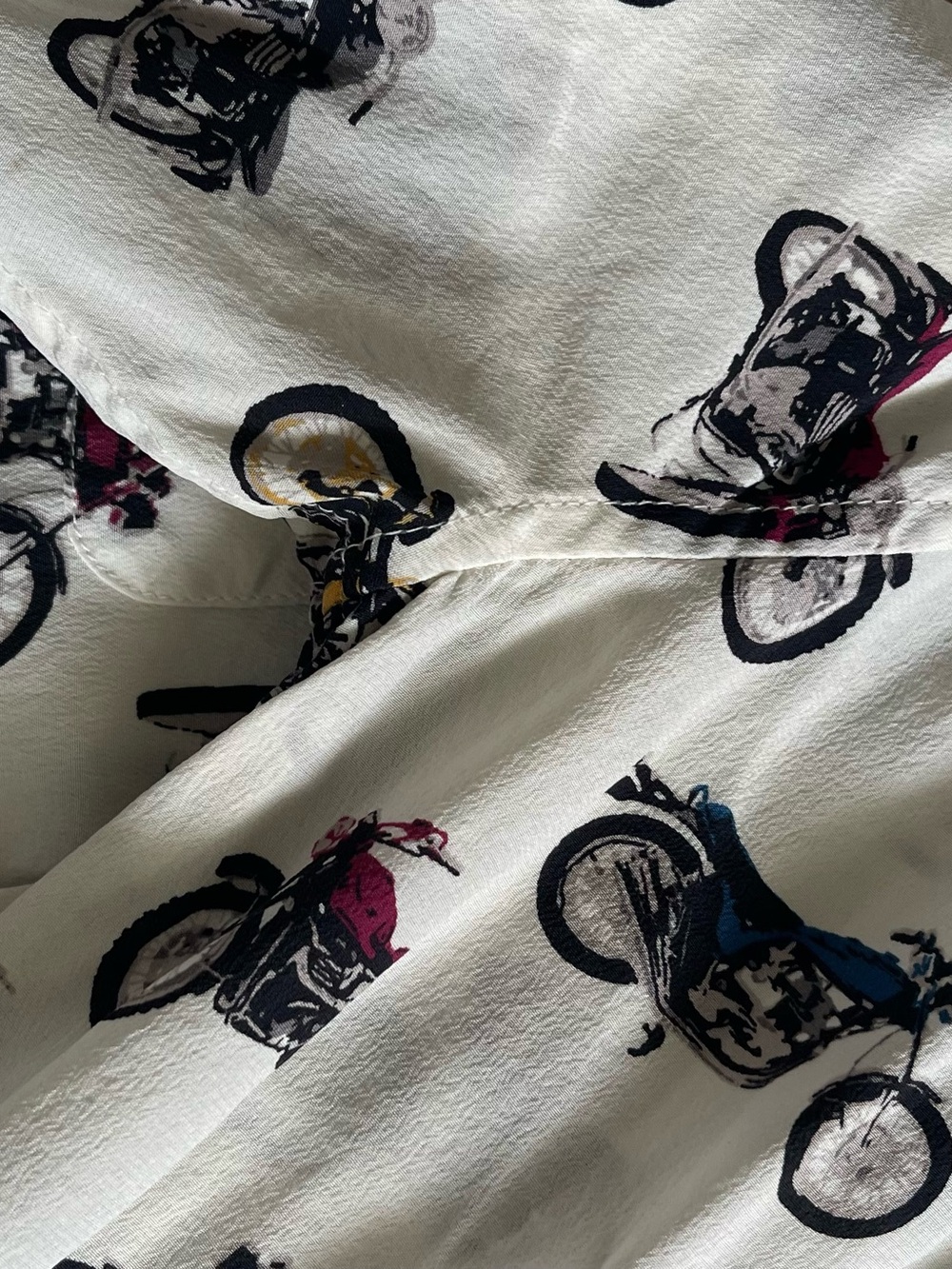 Equipment Cream Blouse with Black and Yellow Motorcycle Print - Picture 9 of 11